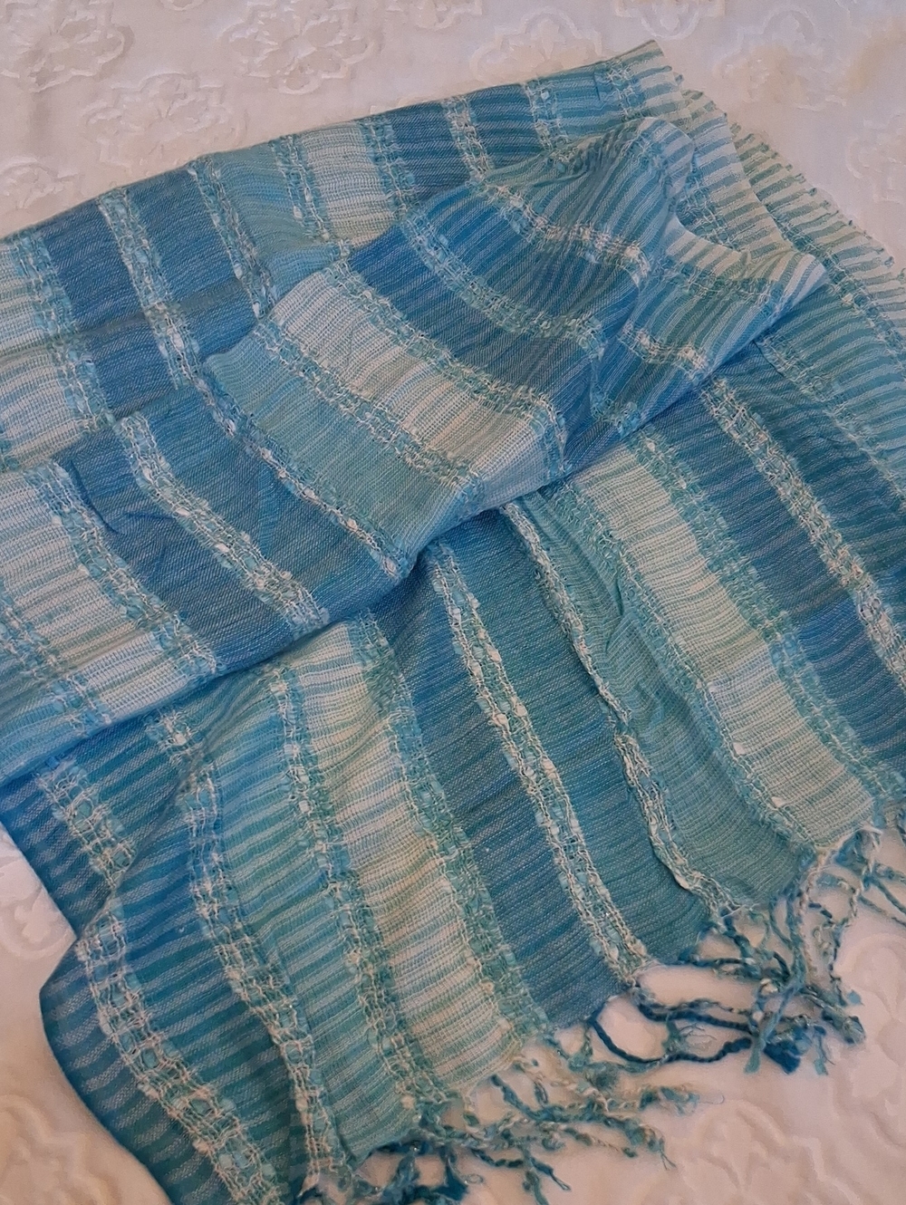 Lightweight Blue Striped Woven Scarf